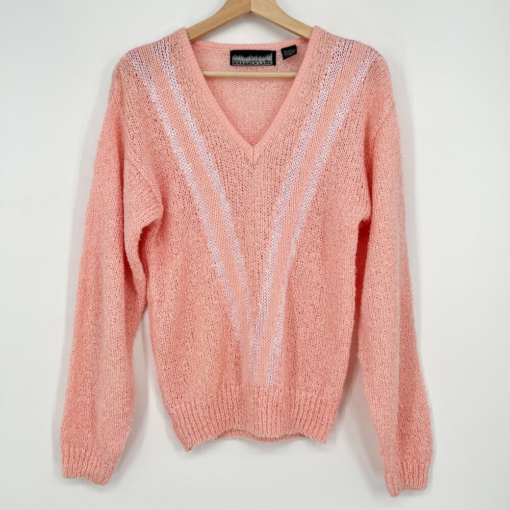 Vintage Bramble Lane Sweater Women Medium Bubblecgum Pink V Neck Textured Knit